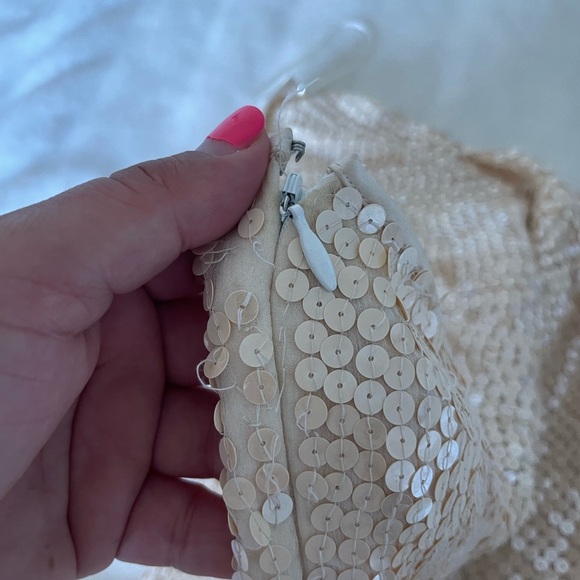 Tocca Champagne Silk Strapless Cream Sequin Dress - Picture 6 of 9